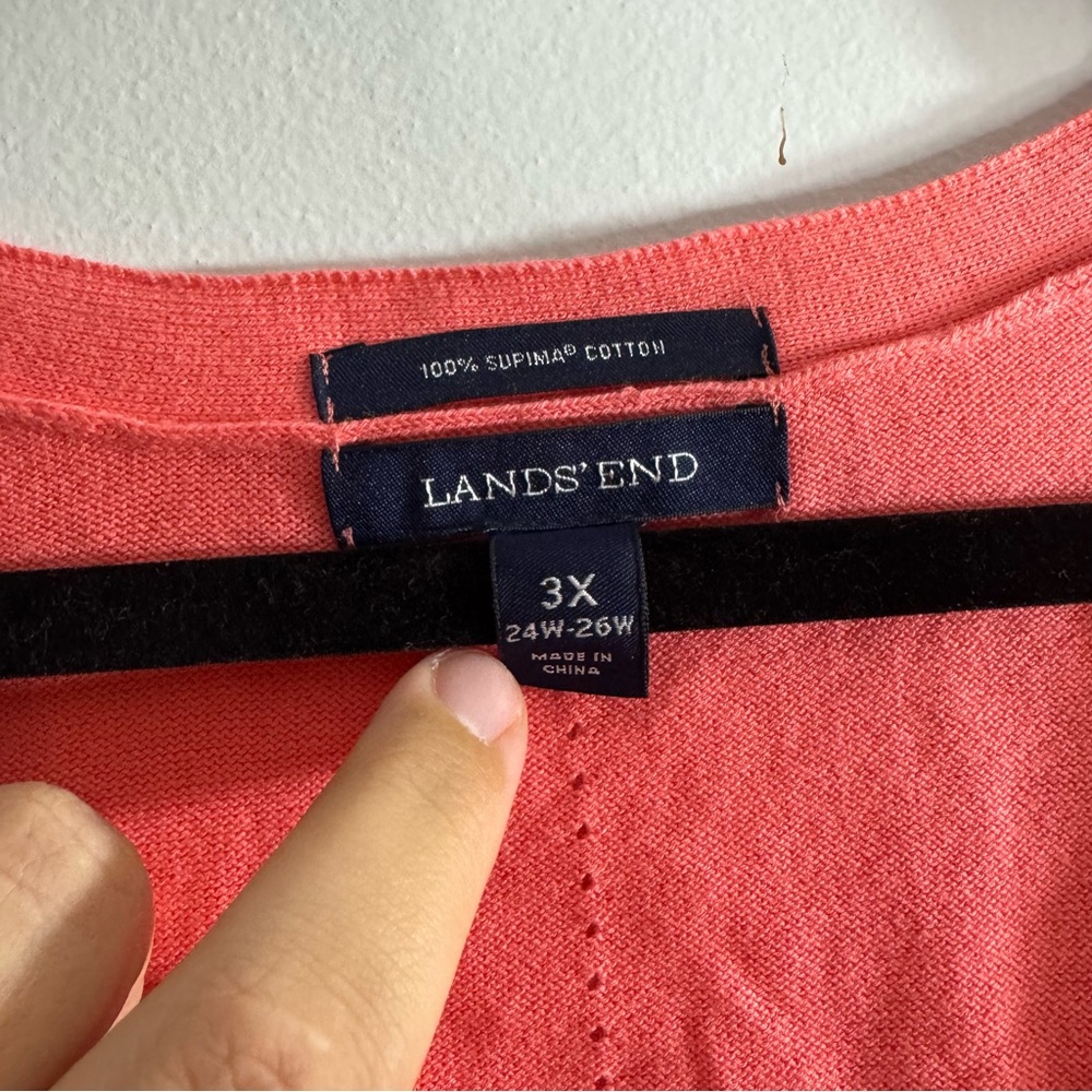 Lands’ End Supima Cotton Cardigan Womens 3X Coral Pink V Neck Button Front - Picture 3 of 5